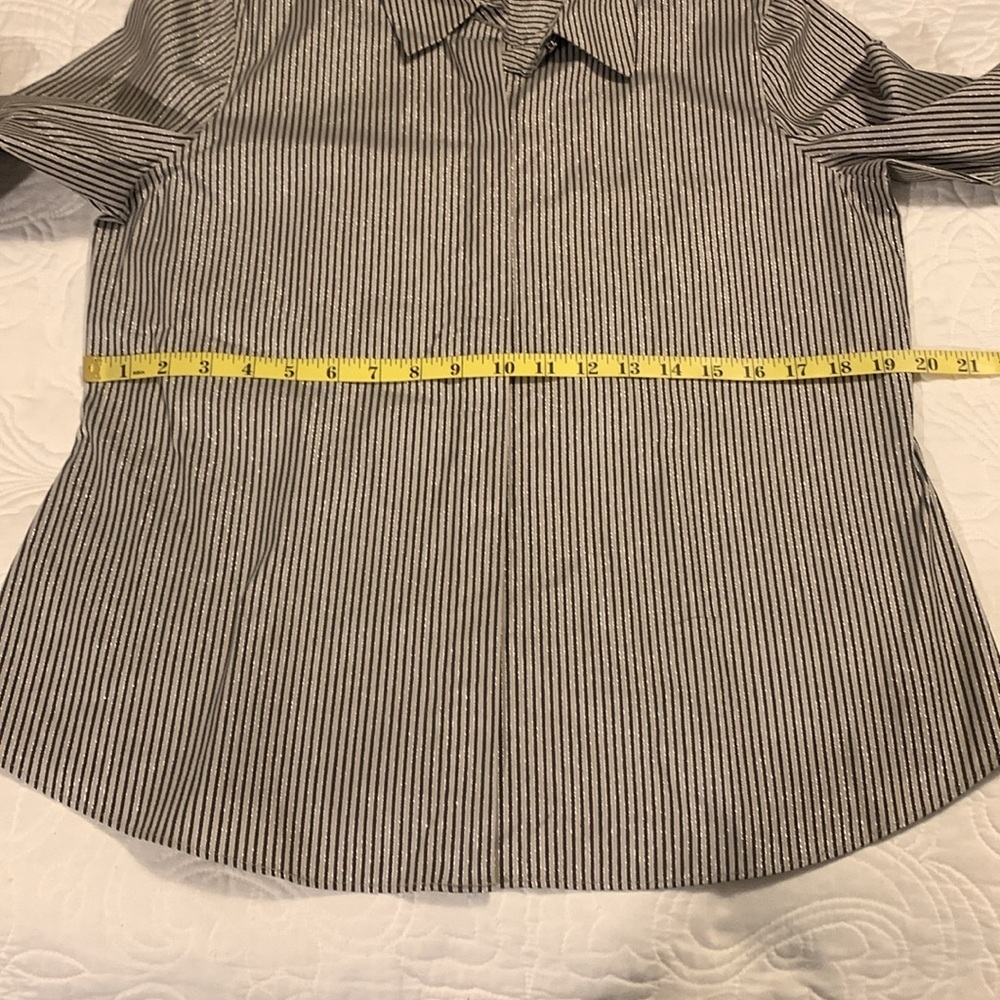 LAFAYETTE 148 NY Stripe Shimmer Button Down Long Sleeve Blouse Black Beige SZ 10 - Picture 13 of 16